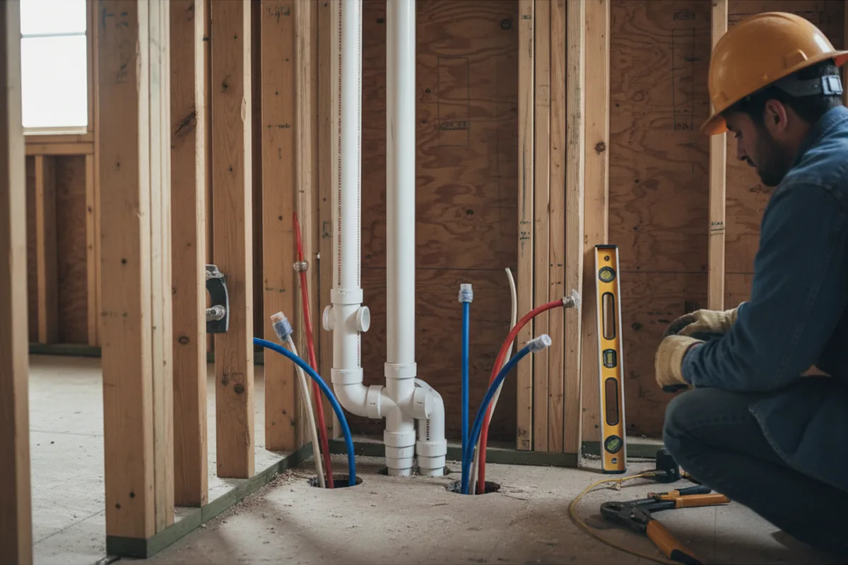 Drain and supply rough-in during Leak Detection in Noblesville
